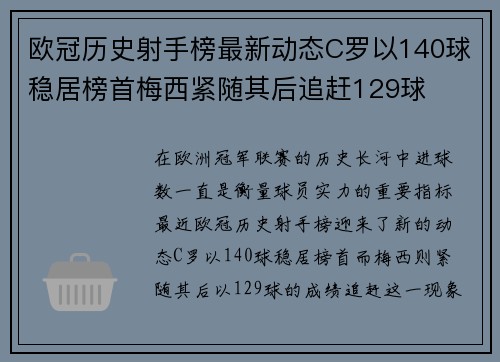 欧冠历史射手榜最新动态C罗以140球稳居榜首梅西紧随其后追赶129球